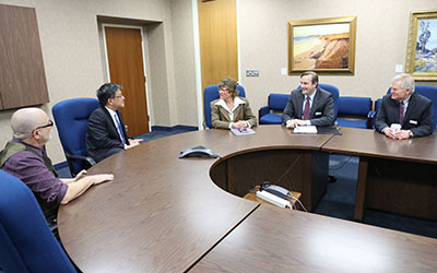 California State Treasurer John Chiang meets with Treasurer’s Office staff and officials from the U.S. Department of the Treasury. Pictured with the Treasurer are, from left, Deputy Treasurer Alan Gordon; Reneé Webster-Hawkins, executive director of the California Pollution Control Financing Authority; Jeffrey Stout, director of the U.S. Treasury's State Small Business Credit Initiative; and James Clark, the U.S. Treasury's outreach manager.